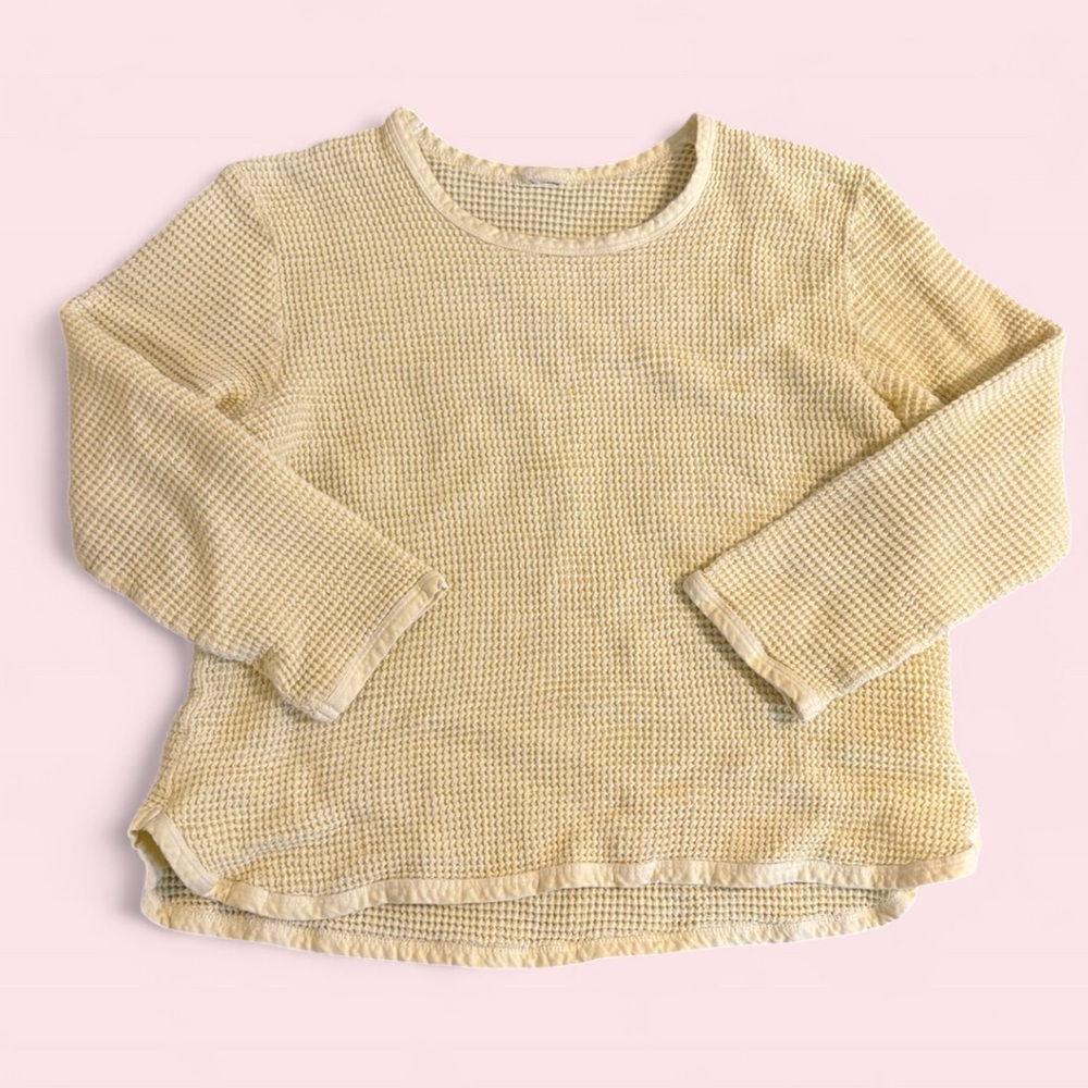 Soft Yellow Waffle Knit Long Sleeve Top — Size M